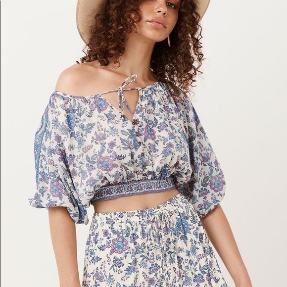 Spell Tops - Spell Folk Song Cropped Blouse in Sky